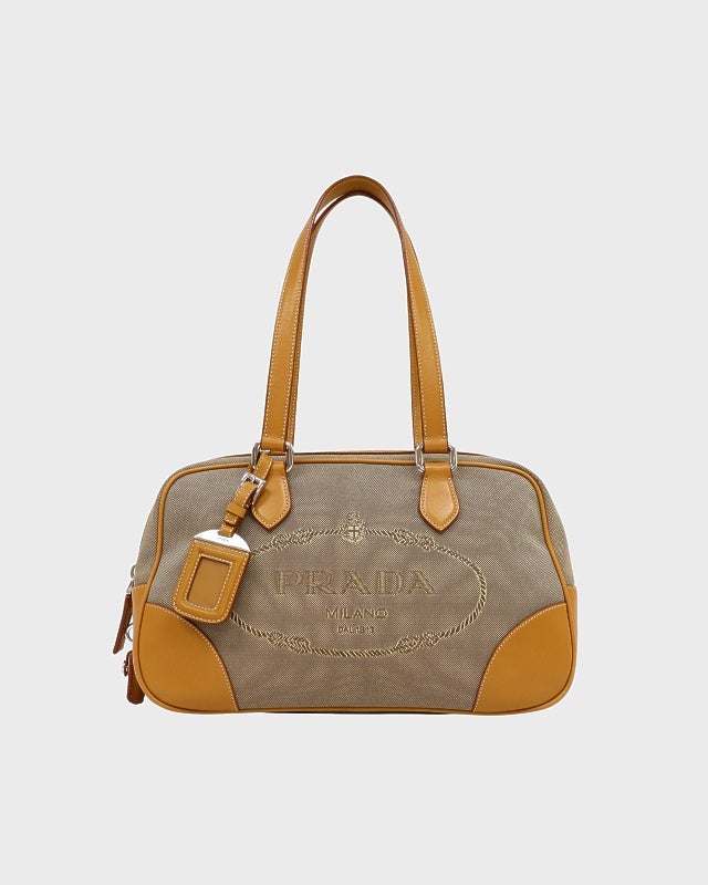 PRADA 三角ロゴ金具ナイロンレザーハンドバッグ | Hedy