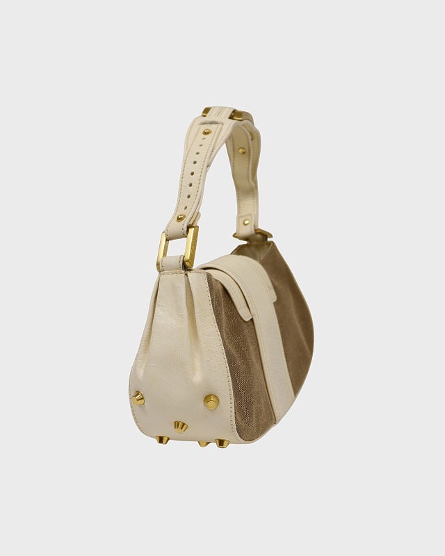 FENDI ズッカ柄キャンバスレザースタッズワンショルダーバッグ | Hedy