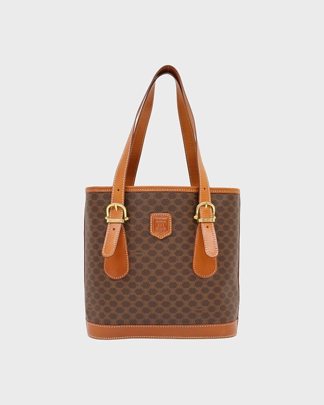 CELINE マカダム柄タッセル付きキャンバスレザーワンショルダーバッグ