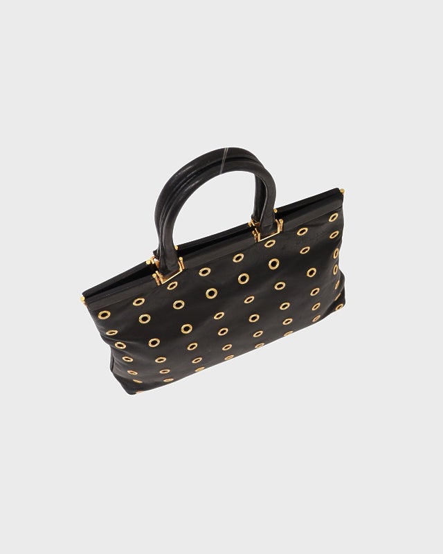 ブラック ハンドバッグ ゴールド PRADA ロゴ刻印レザーハンドバッグ | Hedy