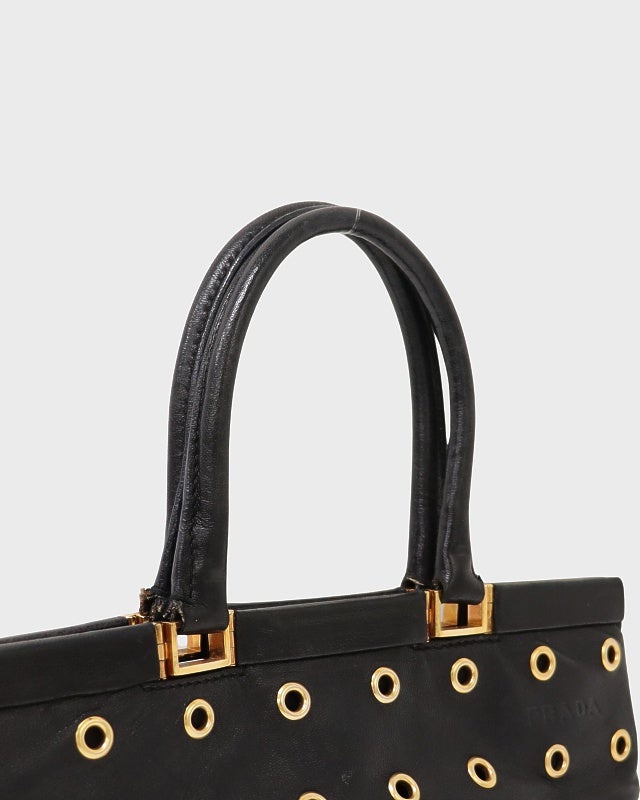 PRADA ロゴ刻印レザーハンドバッグ | Hedy