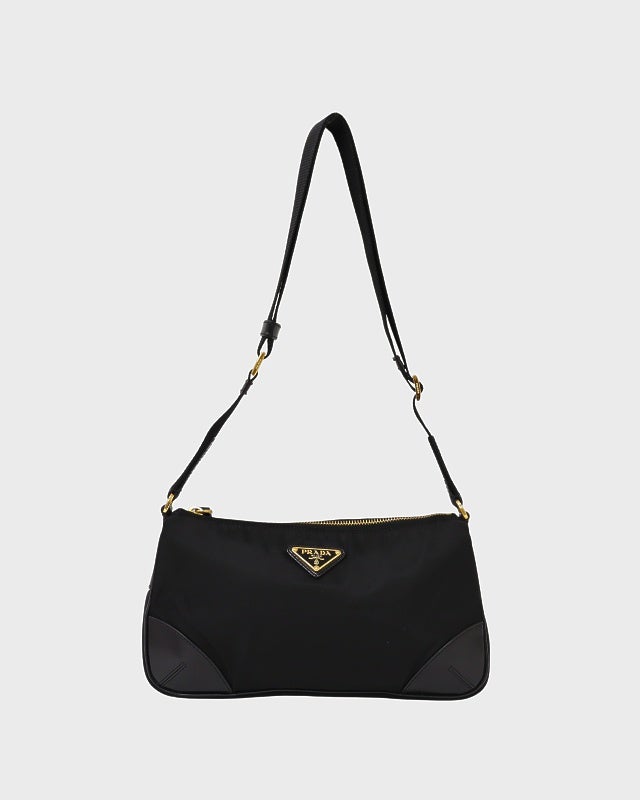 PRADA ナイロン×レザー　レディース　ショルダーバッグ　斜めがけ　三角ロゴ PRADA 三角ロゴ金具ナイロンレザーショルダーバッグ | Hedy