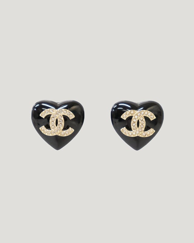 CHANEL COCOラインストーンハートピアス | Hedy