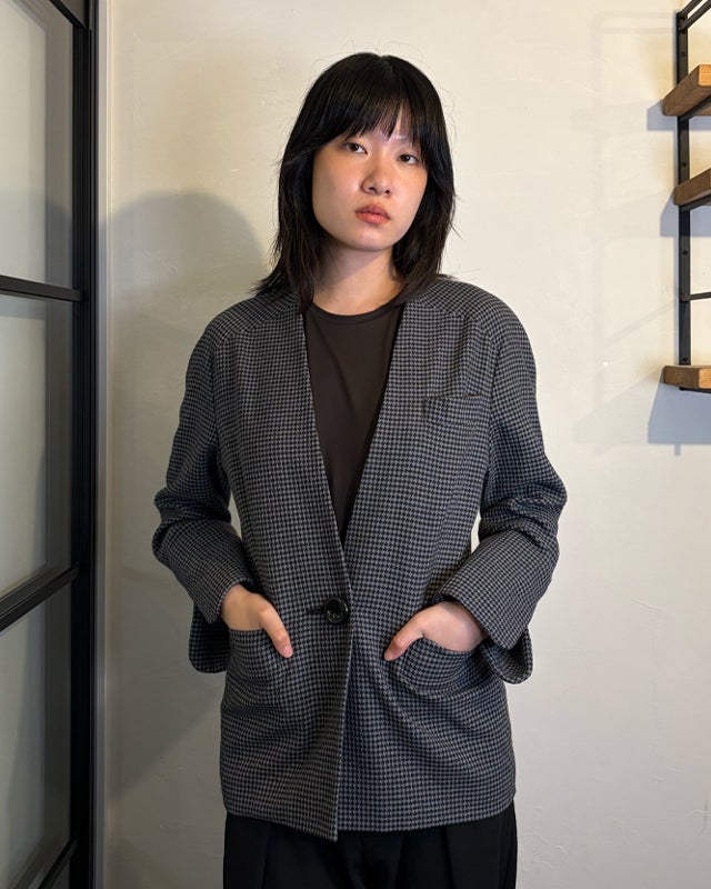 ★美品★ディオール　ノーカラージャケット　ロゴボタン　裏地チェック　ヴィンテージ DIOR ジャケット | Hedy