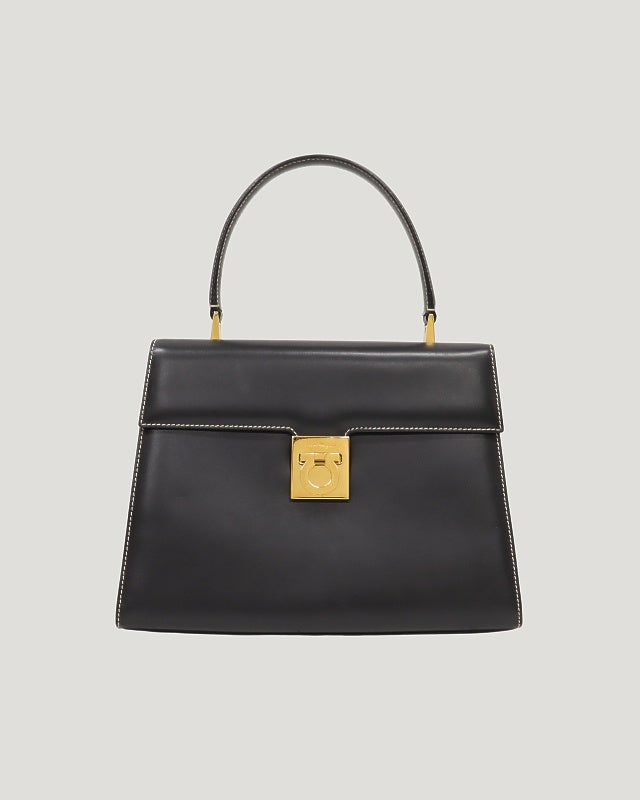 Salvatore Ferragamo ガンチーニ レザー ハンドバッグ Ferragamo ガンチーニ金具レザーハンドバッグ | Hedy