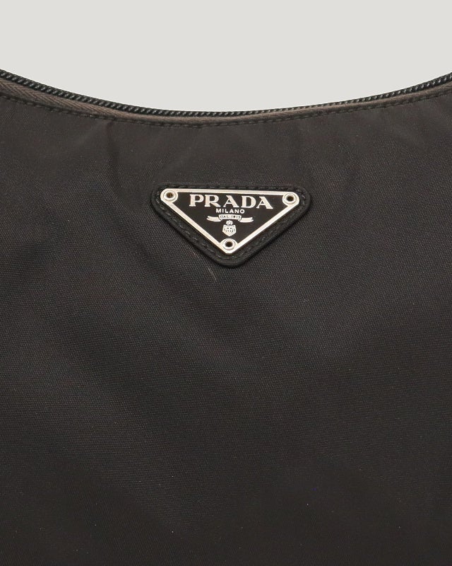 プラダ ワンショルダーバッグ ロゴ金具 ハンドル編み込み ナイロン レザー 黒 PRADA 三角ロゴ金具ナイロンレザーワンショルダーバッグ | Hedy