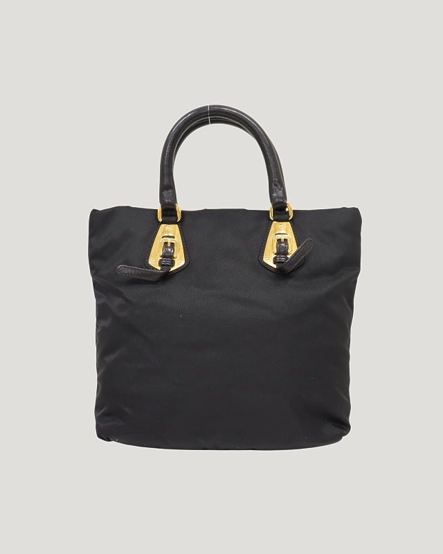 PRADA 三角ロゴ金具ナイロンレザーハンドバッグ | Hedy