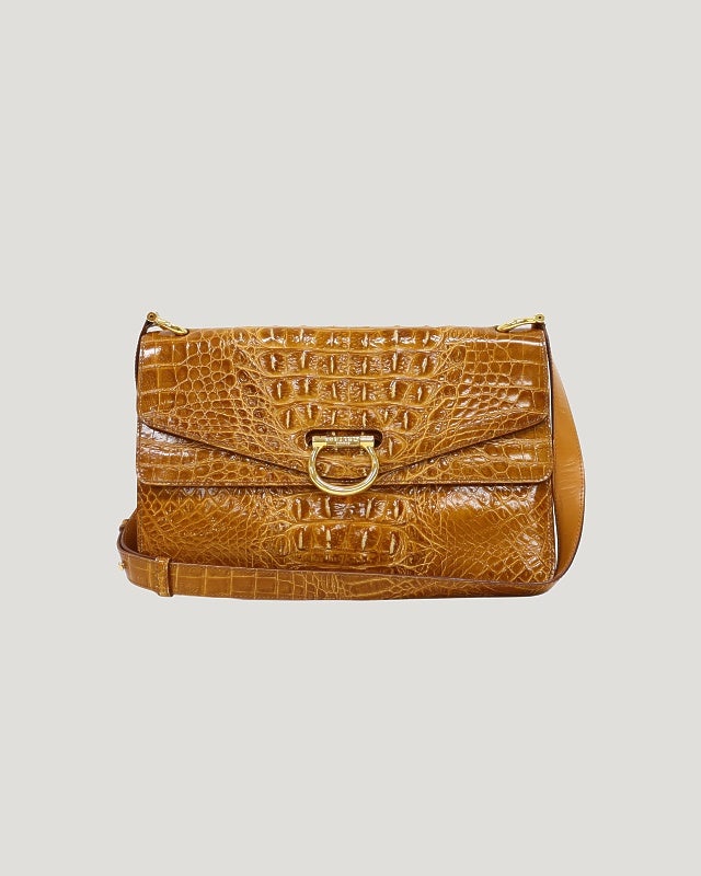 CELINE クロコダイル型押しWフラップショルダーバッグ | Hedy