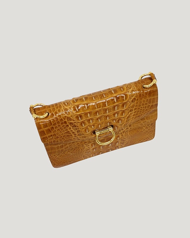 CELINE クロコダイル型押しWフラップショルダーバッグ | Hedy