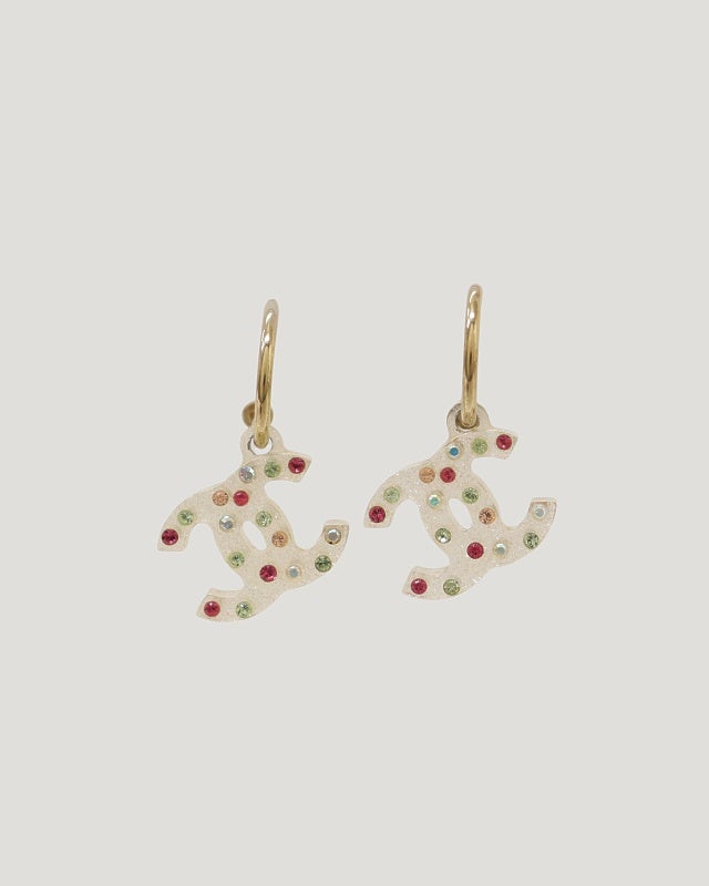 CHANEL COCOラインストーンクリアピアス | Hedy