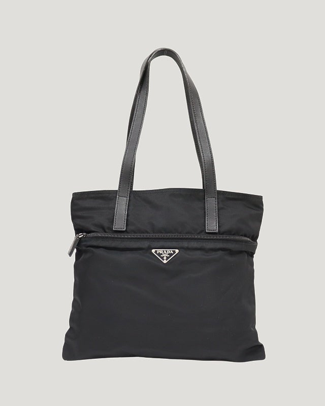 PRADA ナイロン トートバッグ 三角ロゴ ブラック 黒 肩掛け 手提げ PRADA 三角ロゴ金具ナイロントートバッグ | Hedy