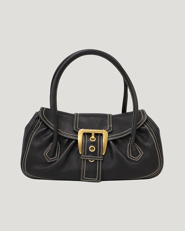 ✨CELINE✨ハンドバッグ ロゴ金具 レザー ブラック ヴィンテージ CELINE ロゴ金具レザーハンドバッグ | Hedy