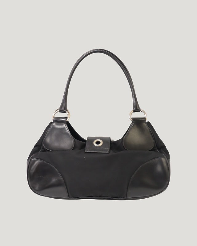 PRADA 三角ロゴ金具ナイロンレザーハンドバッグ | Hedy