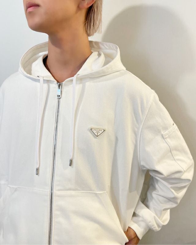 PRADA ロゴプレートフーデットデニムブルゾン | Hedy